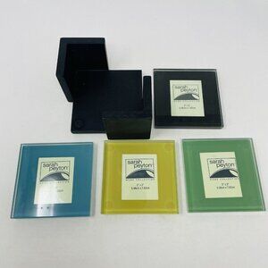 Sarah Peyton 4 Pack of Solid‎ Glass Photo Coasters with Wooden Storage Rack